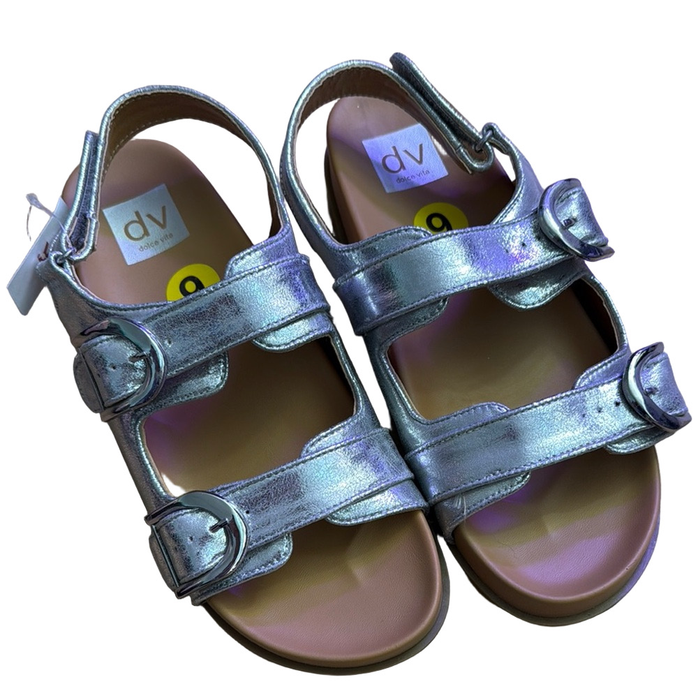 DV by Dolce Vita Women’s 9 Metallic Silver Alameda Double Buckle Sandals NWT